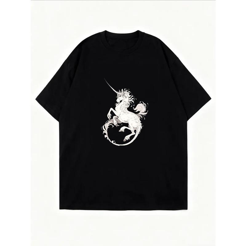 Weißes Kurzarm-T-Shirt mit Einhorn-Print für Freizeitkleidung