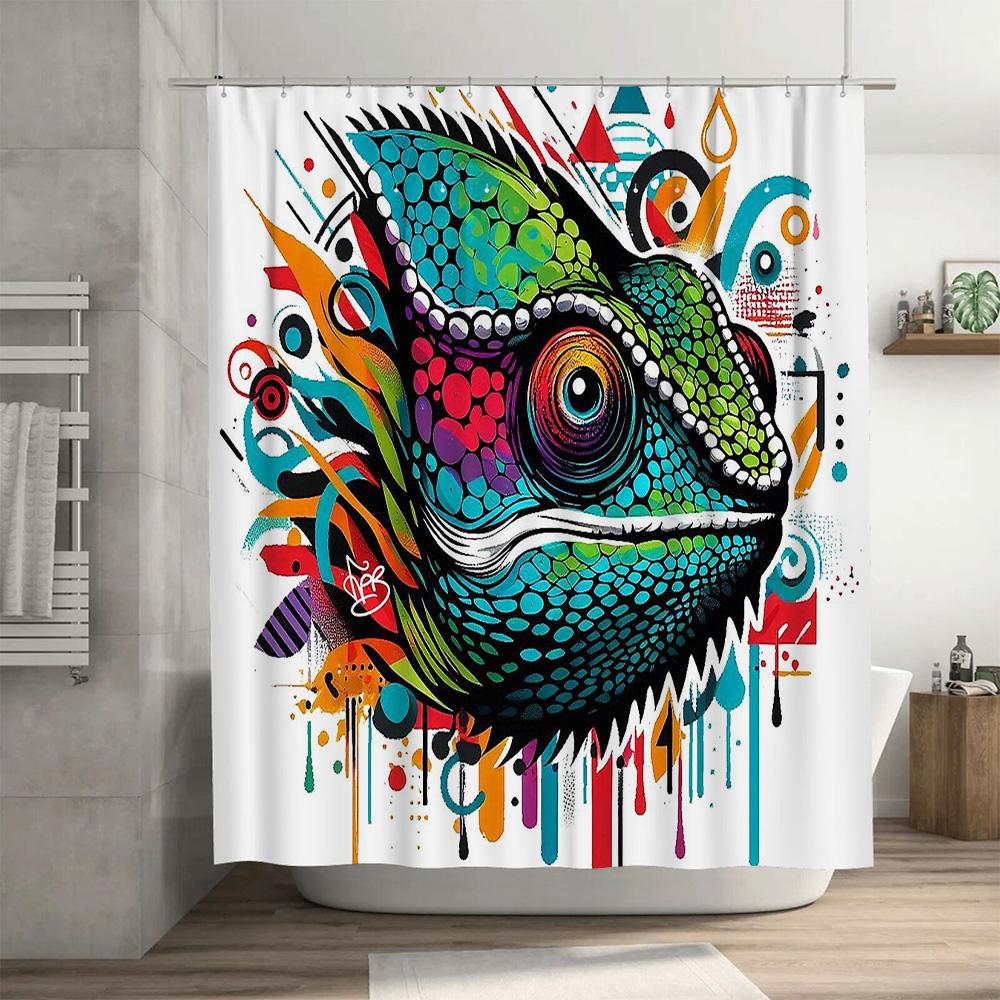 Chameleon Shower Curtain Artistic Nature Decor Bathroom Set Modern Wall Tapestry Tropical Wildlife Home Decor Vivid Pattern Wall
