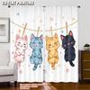Flat Printing Curtain Cute Hanging Cats Versatile Fabric Without Electricity Family Party Decoration Perfect Bedroom Set Of 2 Made Polyester Washable