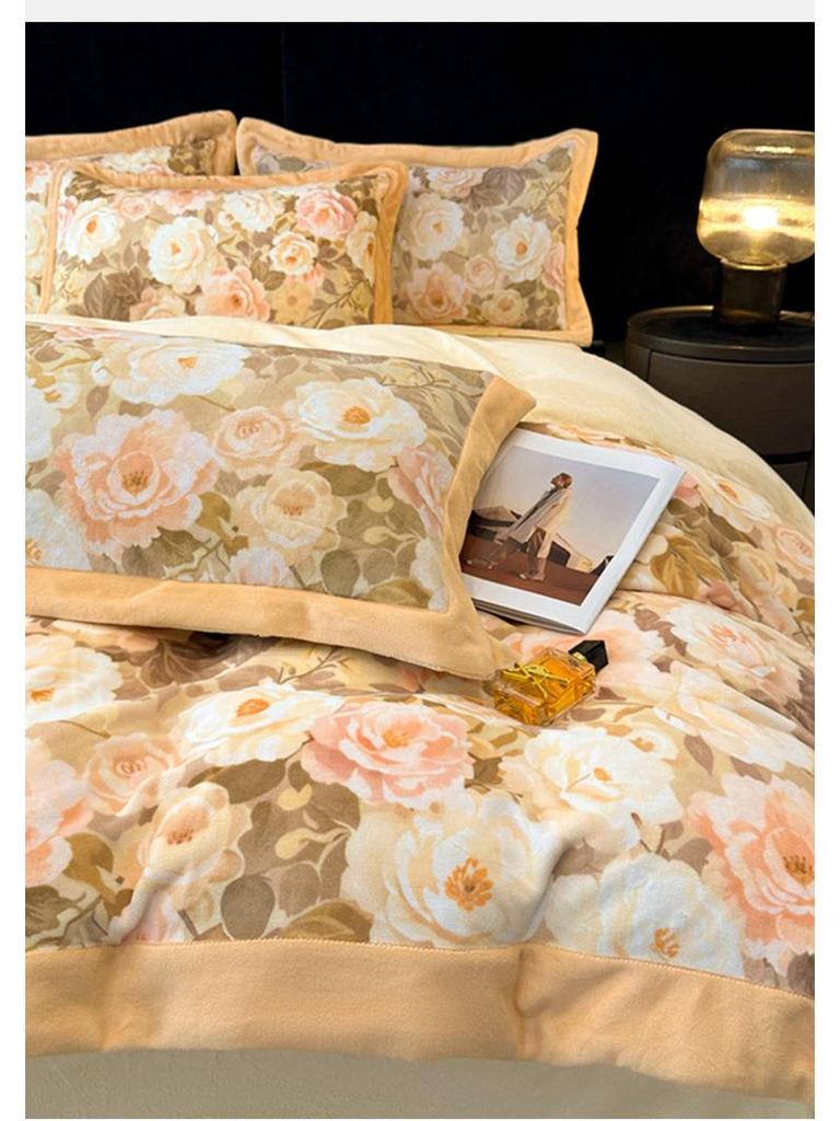 Cozy Winter Milk Velvet 4-Piece Fleece Bedding Set: Double-Sided Printed Duvet Cover