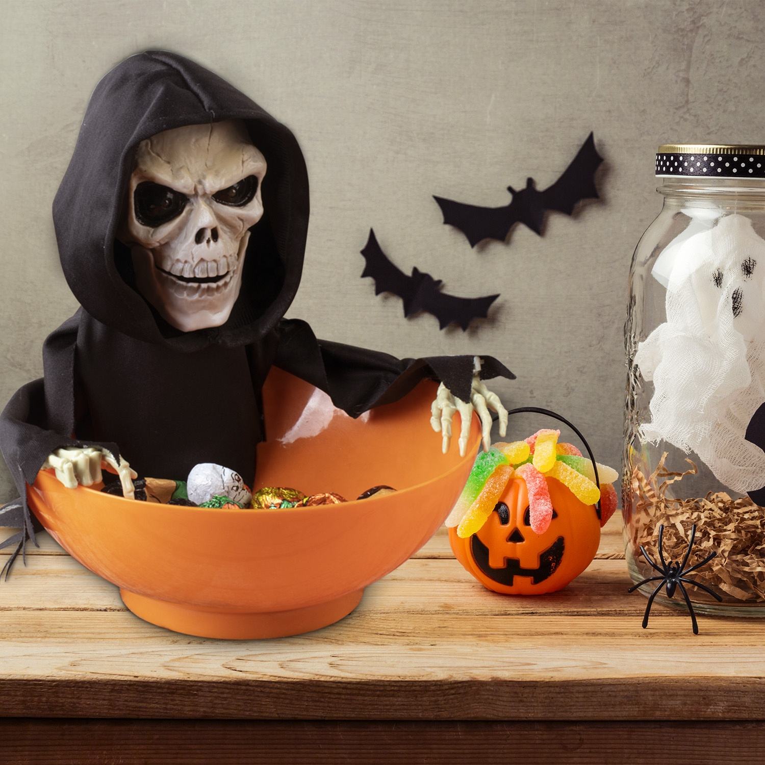 

2025 Хэллоуин ужас ведьма электрическая фруктовая тарелка бар вечеринка призрак скелет пугающий страшный декор реквизит сцена макет оранжевый