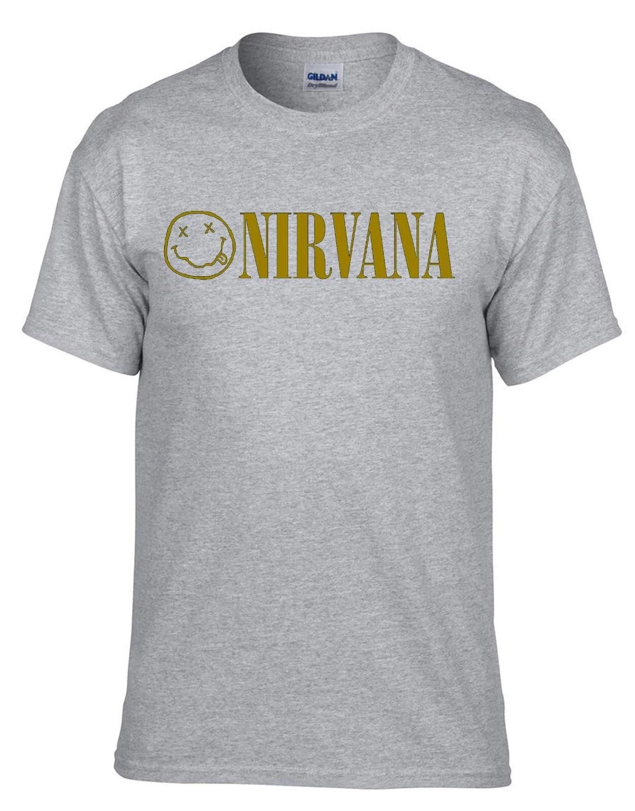 NIRVANA logo rock music gray 100% Cotton T-shirt Mens Tees Top -302_size kids- 4XL