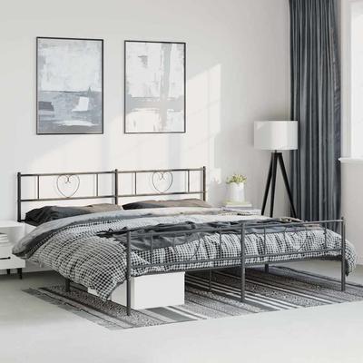 Vidaxl Metal Bed Frame with Headboard and Footboard, Black, 193X203Cm