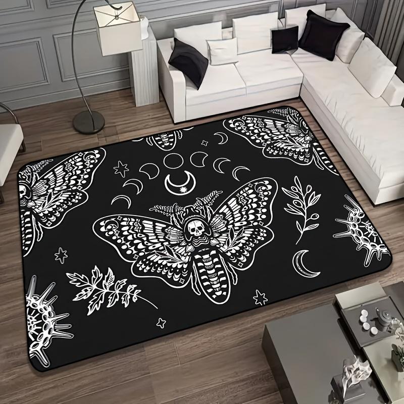 VIKAMA Dark-Style Moth Star Moon Living Room Rug Non-Slip Wear-Resistant Home Sofa Coffee Table Decorative Floor Mat