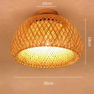 JOYINLED Handwoven Bamboo Ceiling Lamp, Natural Rattan Flush Mount Light Asian Rustic for Tea House Cafe Living Room Bedroom Lig