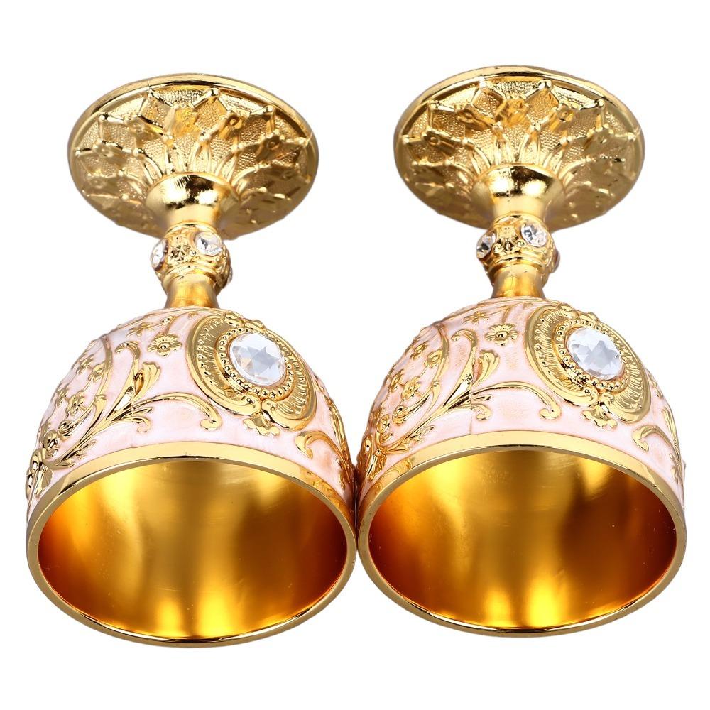 2PCS Small Zinc Alloy Goblet 30ml Capacity Retro Metal Cup Embossed Wine Glass Party Drinking