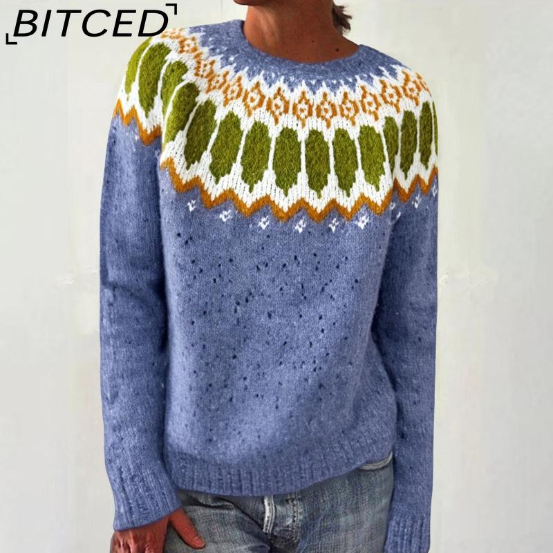 Женский свитер BITCED - С круглым вырезом с цветовыми блоками оверсайз модный вязаный пуловер XXXXXL морской синий 2150₽