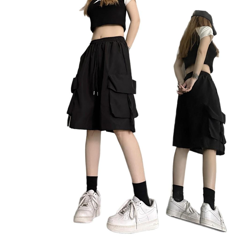 Pantaloncini Cargo Retro Neri alla Moda - Bermuda Estivi Leggeri dalla Vestibilità Ampia
