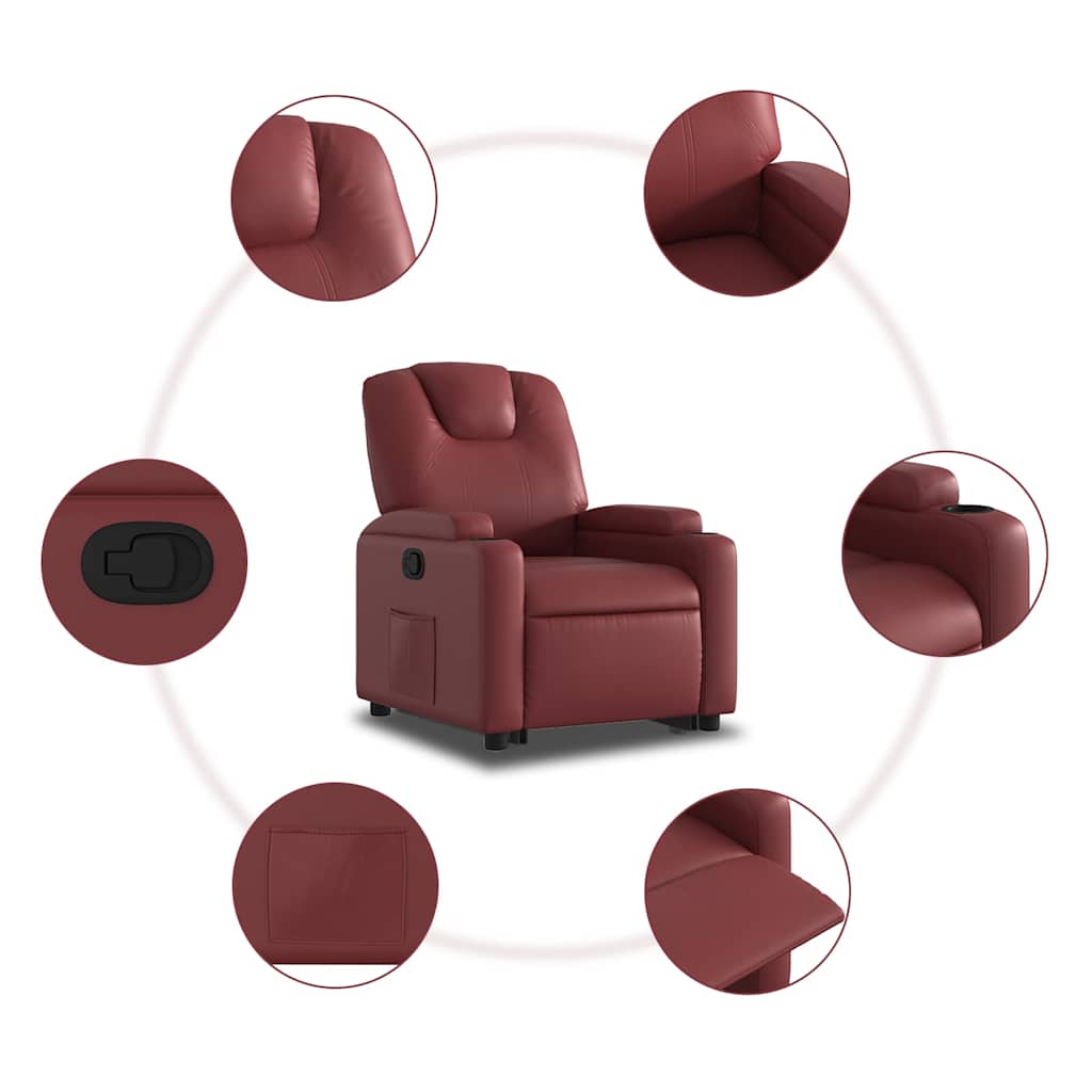 Recliner Chair with Rising Function Burgundy Artificial Leather