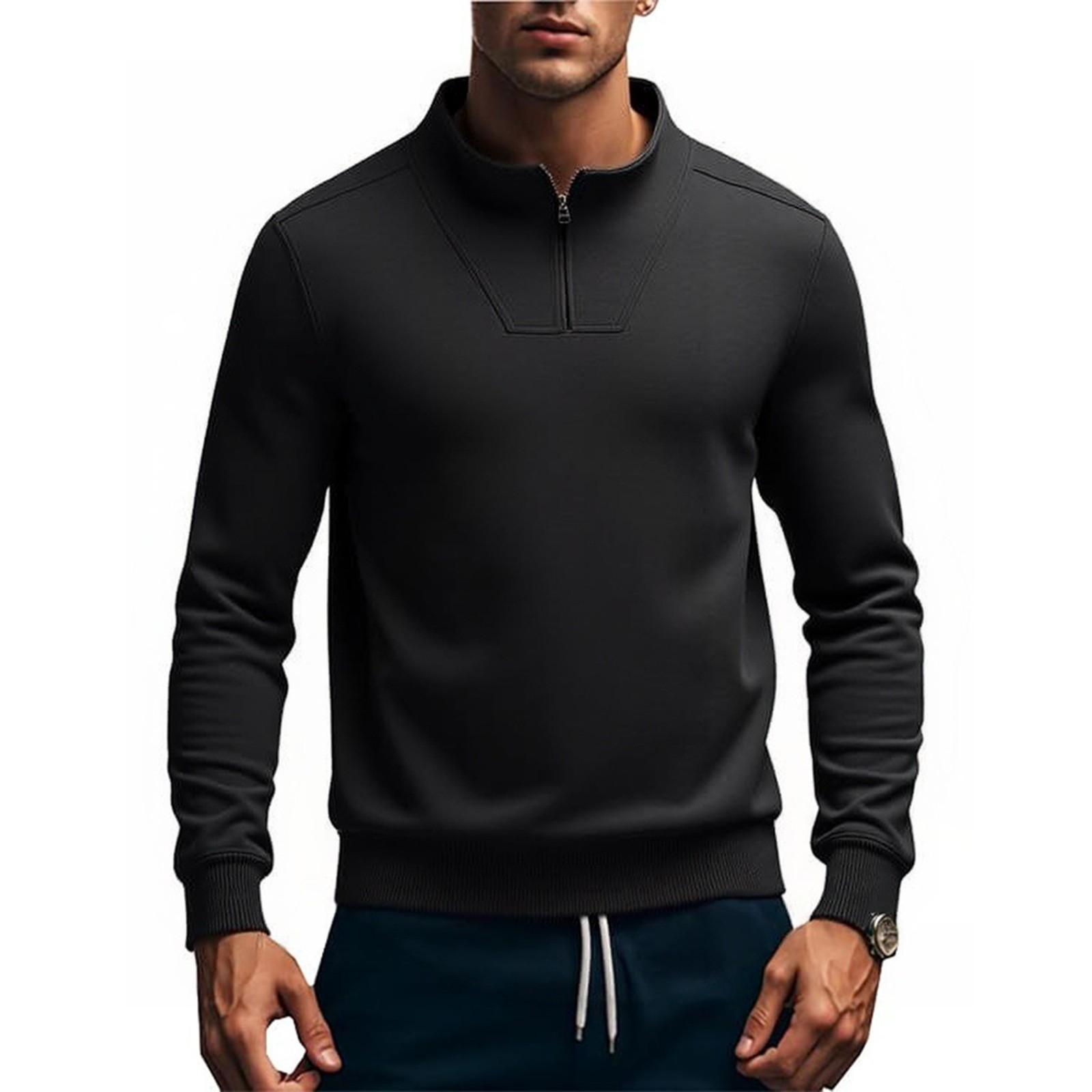 

Мужской свитшот с длинными рукавами и воротником-стойкой на молнии до середины груди, универсальный фитнес-топ M чёрный