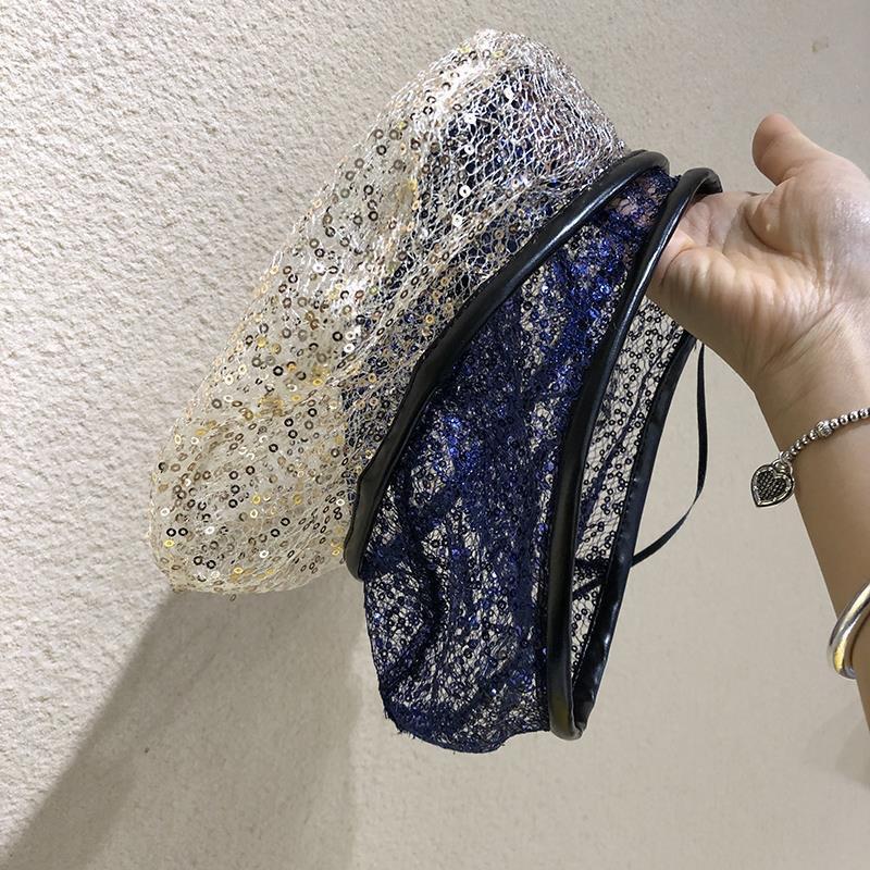 Mesh sequined beret women's summer thin breathable British hollow painter hat temperament elegant Internet celebrity Internet celebrity