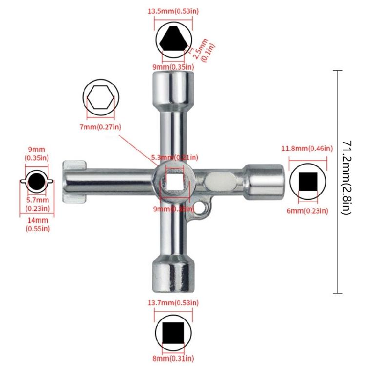 6 Function Crossing Key Wrench For Square Triangular Hexagonal Round Holes Zinc Alloy Ergonomic Grip Industrial Maintenance Tool