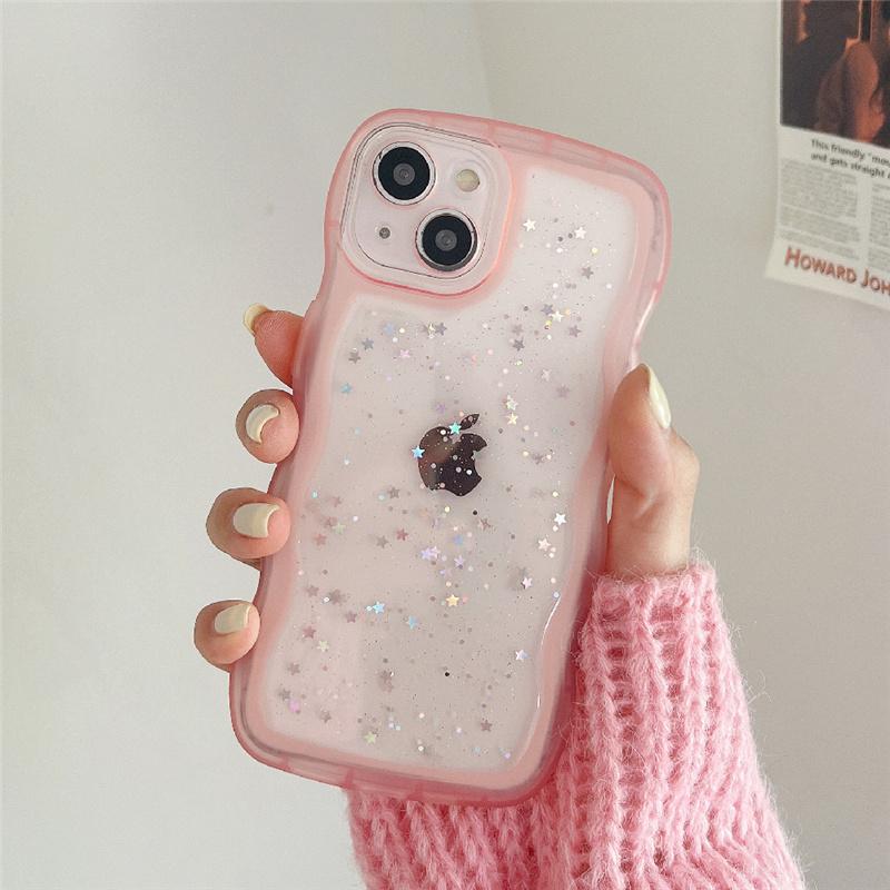 Pro iPhone 15 14 13 12 11 Pro Max XR XS SE 7 8 Plus Pouzdro Roztomilý průhledný hybridní třpytivý kudrnatý kryt nárazníku Soft Fundas