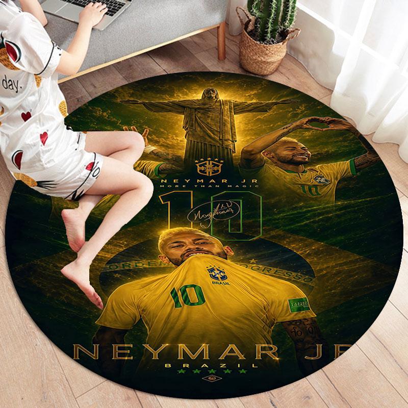 Neymar Jr Round Area Rug,Carpet Rug for Living Room Bedroom Sofa Playroom Decor,Non-slip Floor Mat