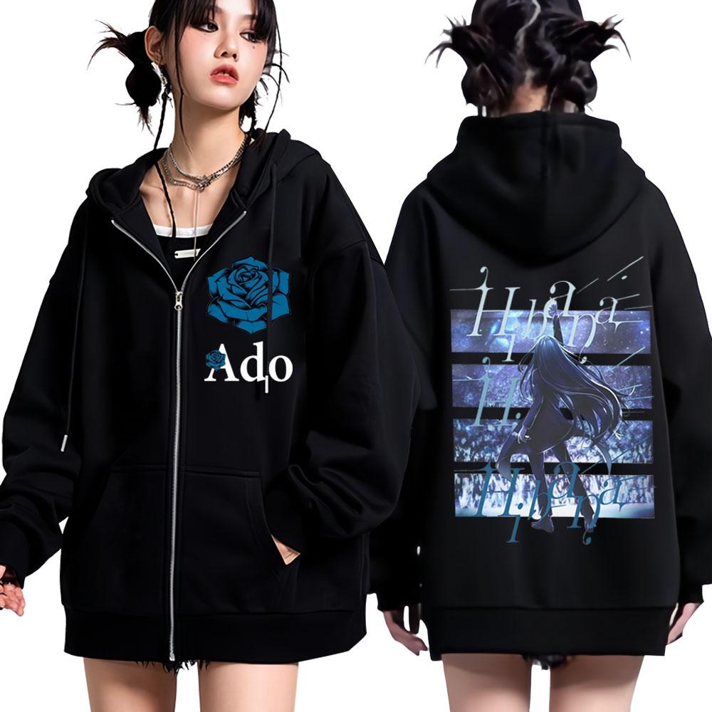 Ado WORLD TOUR Hibana Kapuzenpullover mit Reißverschluss für Damen und Herren, langärmelig, lässig, hochwertig, Winter, Harajuku-Stil, Sweatshirt mit Reißverschluss