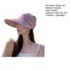 Beach Hat Large Brim Full Face Sun Protection Breathable Semi-Hollow Design Ties Foldable Hat Summer UV Blocking Ponytail