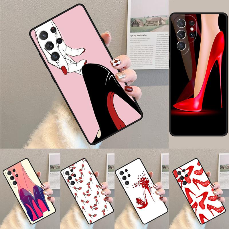 red high heel shoes Cute Phone Case For Samsung Galaxy note 10 pro S26 S25 S24 S23 S22 Ultra Plus S21 FE S20 Shockproof Cover