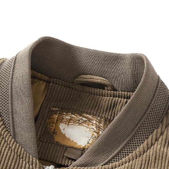 Baseball Jacket Stand Collar Anti-freeze Ribbed Winter Business Casual Solid Corduroy Baseball Jacket Coat for Trip