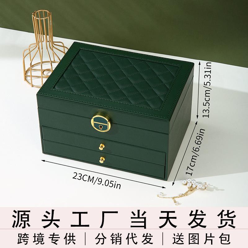 

Large Capacity Multilayer Jewelry Box, Retro PU Leather Drawer Organizer for Necklaces Rings Earrings, Home Storage Case темно-зеленого