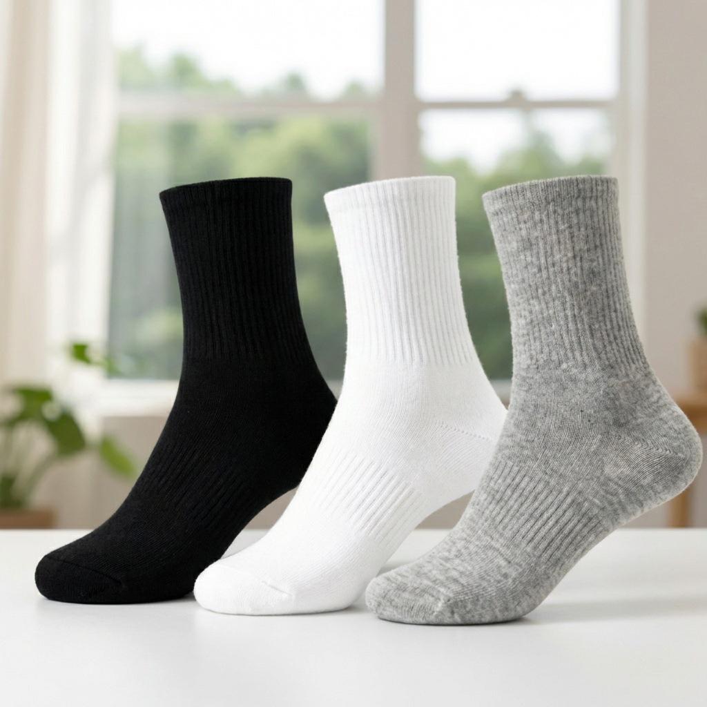 Men's Xinjiang Cotton Mid-Calf Socks: Breathable, Anti-Odor, Solid Color for Spring and Summer