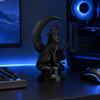 3D Printed Howling Wolf Sculpture with Crescent Moon Base, Matte Black Finish Collector Art, Gothic Black Statue for Bookshelf Desk