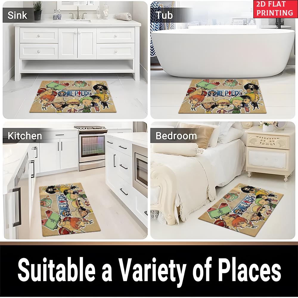 Anime Chibi Straw Hat Crew Doormat, Cute Cartoon Pirate Non-slip Floor Mat, Decorative Entrance Rug for Home Living Room Bedroom