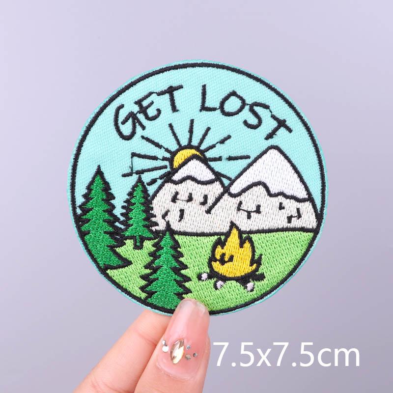Wilderness Patch Mountain Patches Iron On Clothes River Embroidered Patches For Clothing Stripe Stickers On Clothes Hook Loop