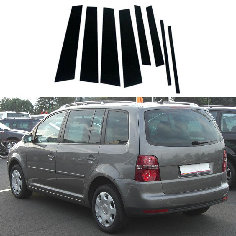 8 Pezzi Nero Lucido Montante Posteriore Portiera Finestrino Copertura Trim Colonna B C Adesivo Auto Adatto Per Volkswagen Touran 1T 2004-2015 2014 2013 2012 2011