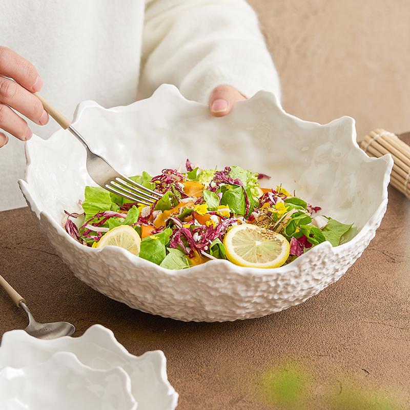 White Ceramic Tableware Fruit Salad Bowl Home-used High-quality el Restaurant Creative Irregular Plate Sashimi Bowl