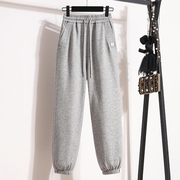 

DIMANAF 2024 Осень Длинные брюки Спортивные брюки Хлопок Женщины Твердые шаровары Пояс Эластичный пояс Свободные брюки Новые One Size серый