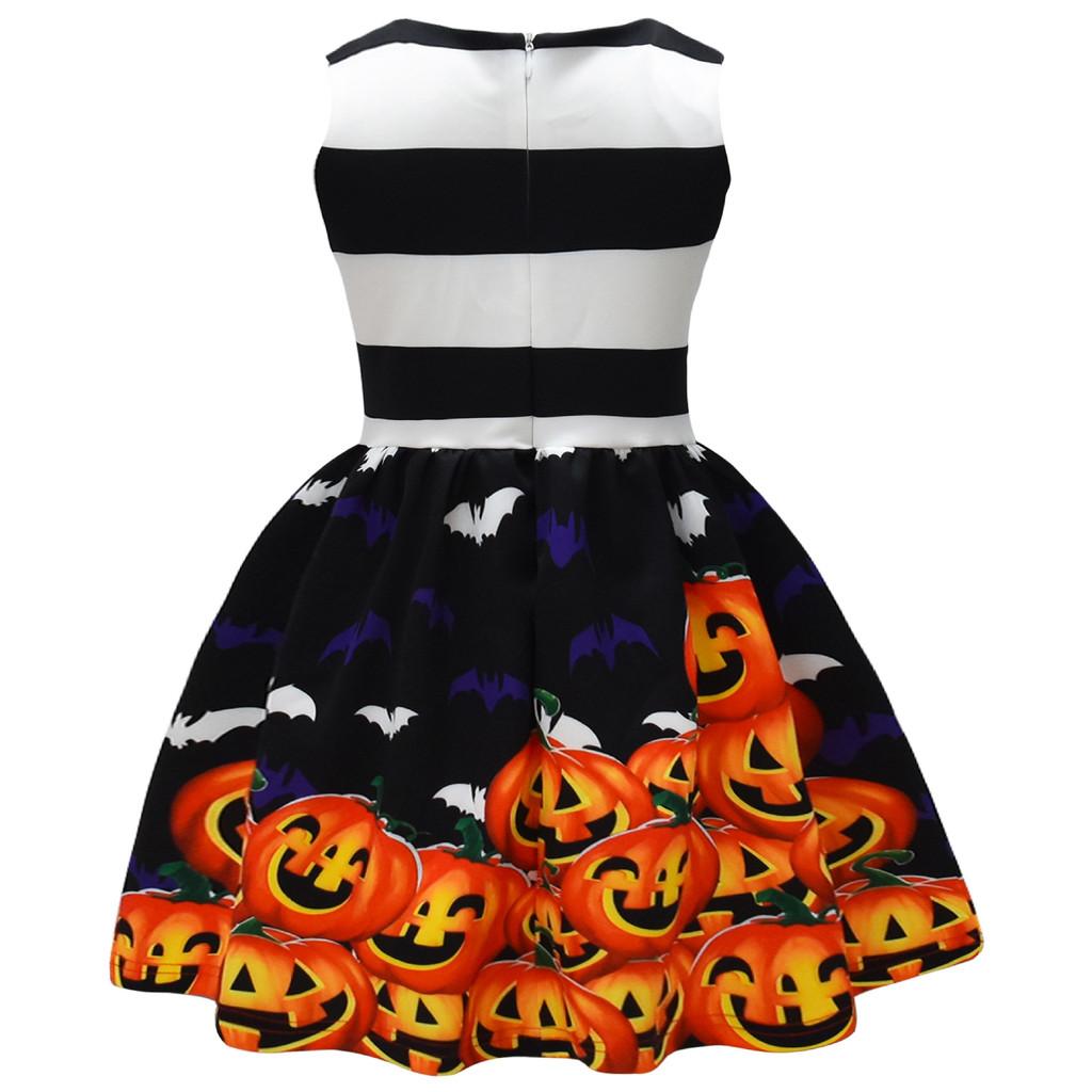 Smiling Pumpkin Print Girl Dress With Ruffle Aline For Toddlers