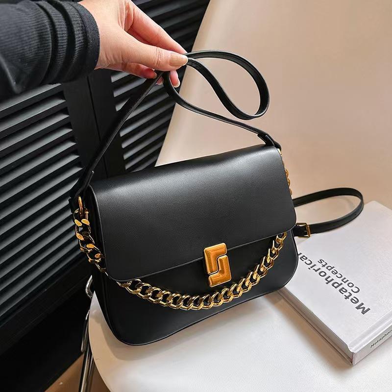 Premium Texture Lock Chain Tofu Bag Trendy And Simple Single Shoulder Messenger Commuter Bag Double Shoulder Strap