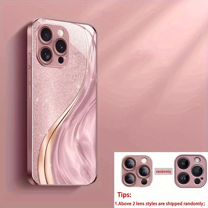 Pink crystal flowing sand pattern design glass phone case suitable for iPhone 17 16 15 14 13 12 11Pro/Max/Plus scratch resistant
