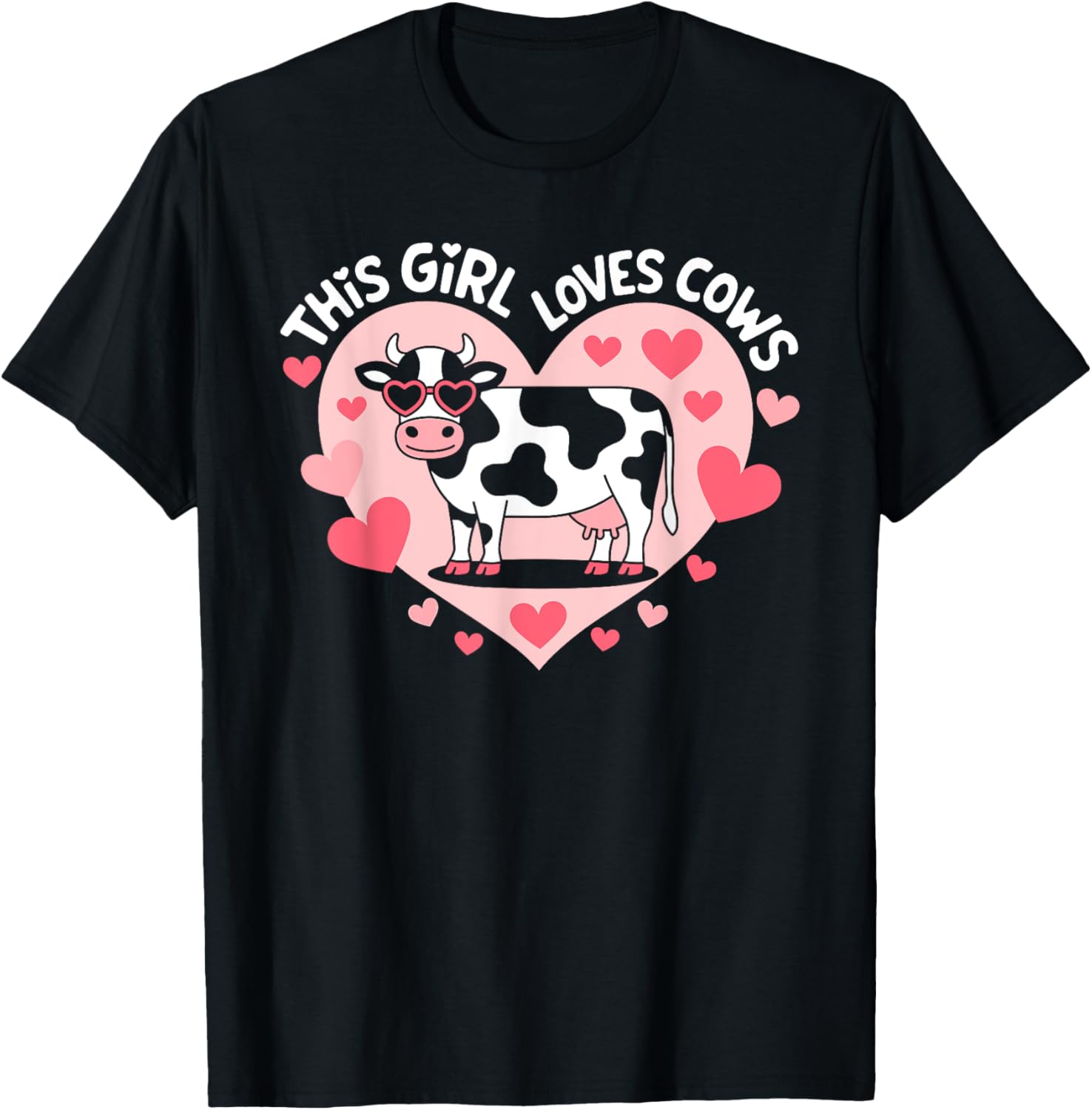 

Cute Cartoon Cow Heart Graphic Tee This Girl Loves Cows Farm Animal T-Shirt Unisex Print Machine Washable 4XL