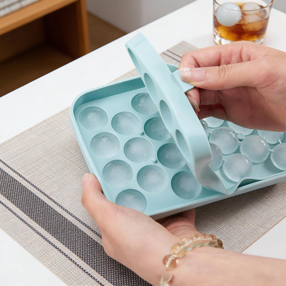 Soft Bottom Ice Mold Sphere Silicone Ice Cube Tray with Lid Easy-release Round Ball Mold for Whiskey Cocktails