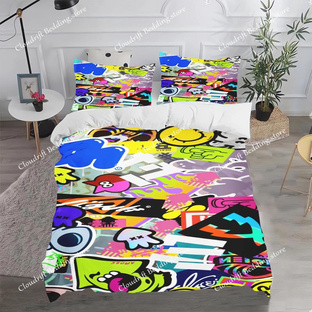 Fashion Game Splatoon Bedding Sets Comforter Duvet Cover Pillow Case 2-3 Pieces Sets Single Double Large Size Bedroom Decoration