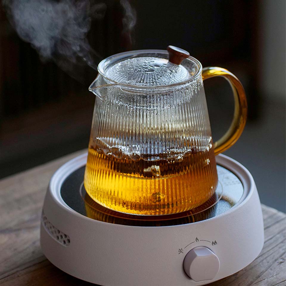 Vertical Stripes Crystal Glass Teapot with Removable Filter Puer Kettle Flower Tea Set Infuser Coffee Teaware