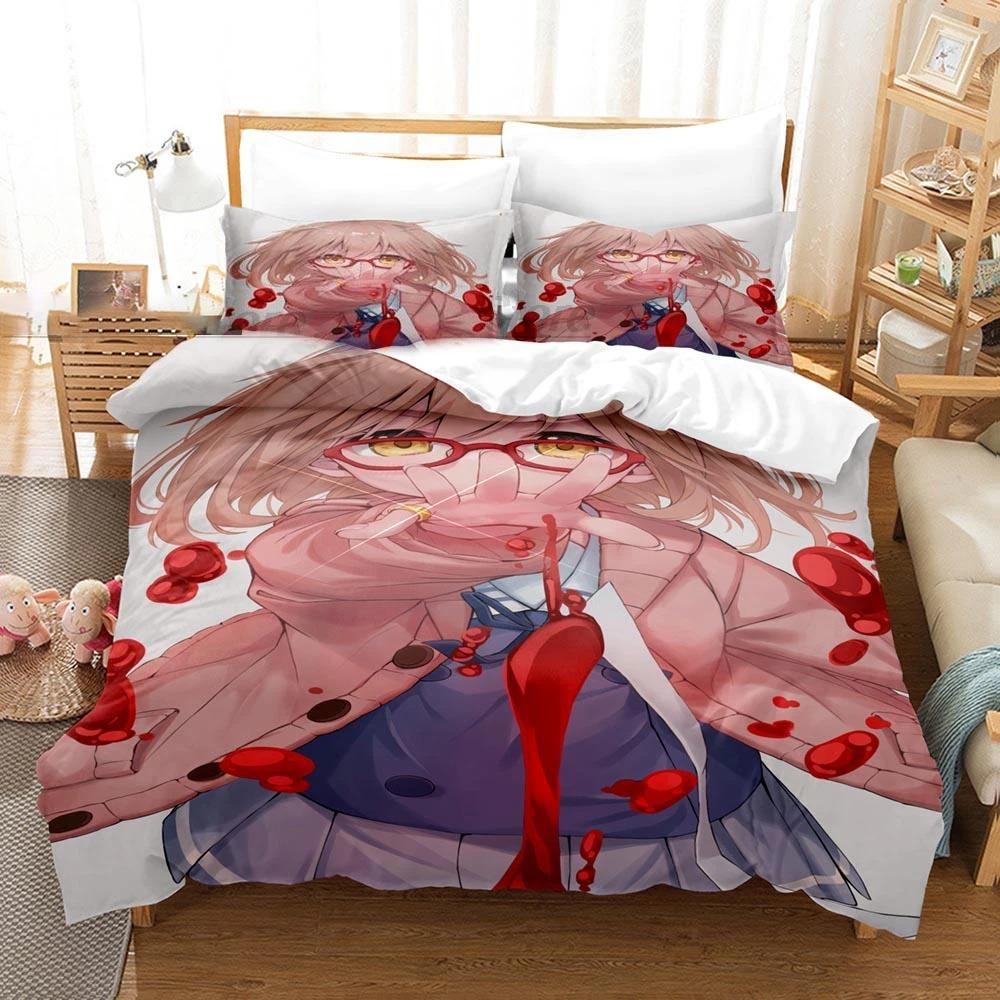 Anime Beyond the Boundary Mirai Kuriyama Bedding Set Boys Girls Twin Queen Size Duvet Cover Bed Kids Adult Home Textileextile