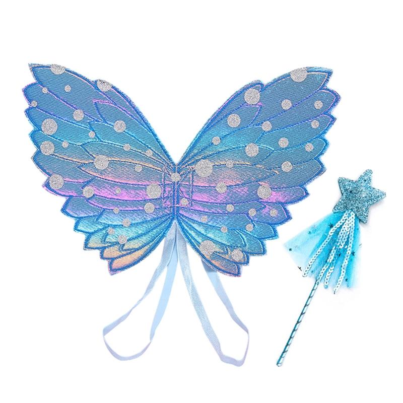 

Girls Fairy Costumes Set with for Butterfly Wing Angel Wand Cosplay Party Props 1 синий