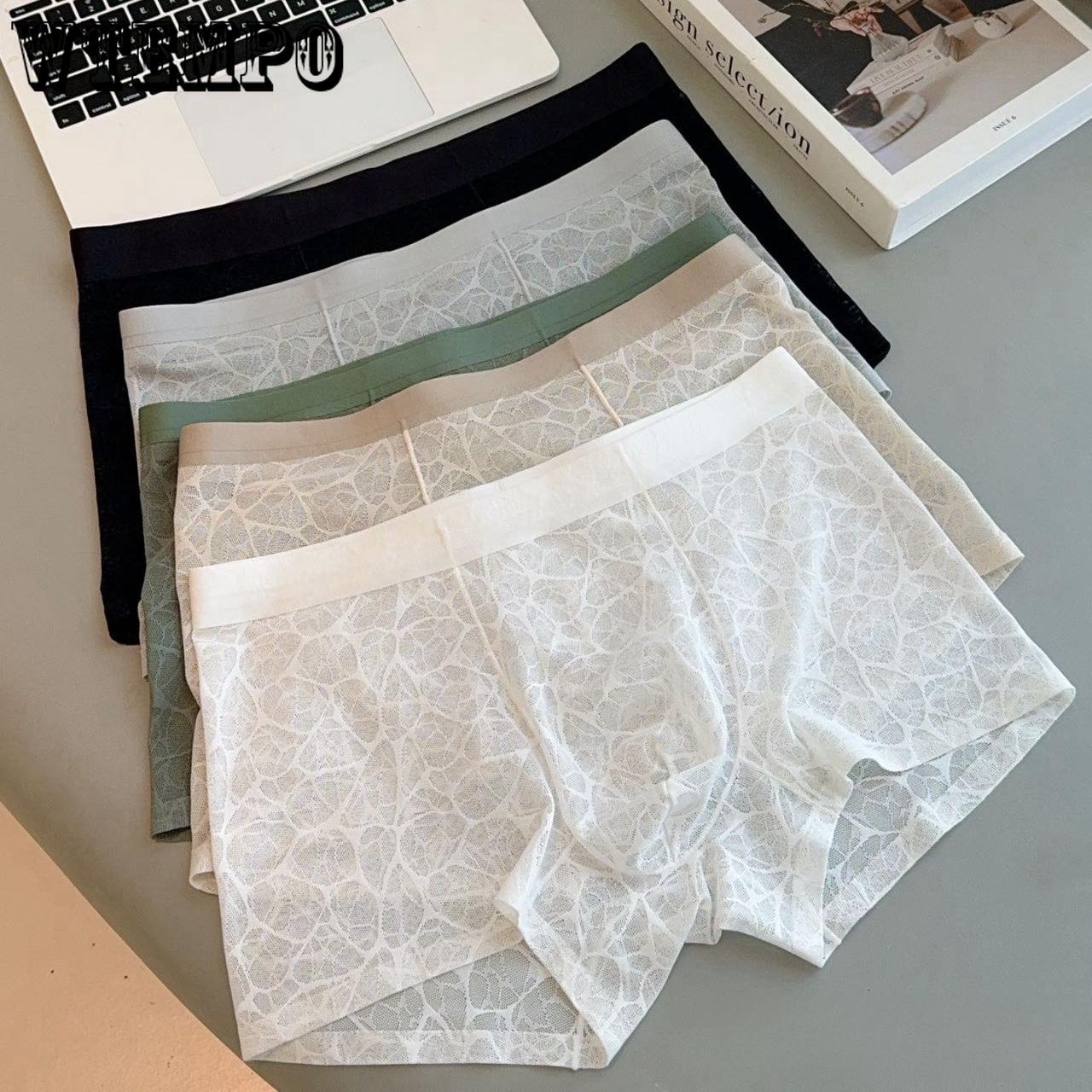 

5 шт. Мужское нижнее белье кружевное с леопардовым принтом жаккардовое с плоским углом шорты боксеры-слипы 4XL