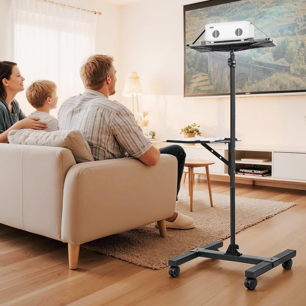Projector Stand, 2 Shelves Laptop Floor Stand, Projector Stands Table with Adjustable Height 860 to 1360mm, I-Beam Frame Projectors Stands Tripod for