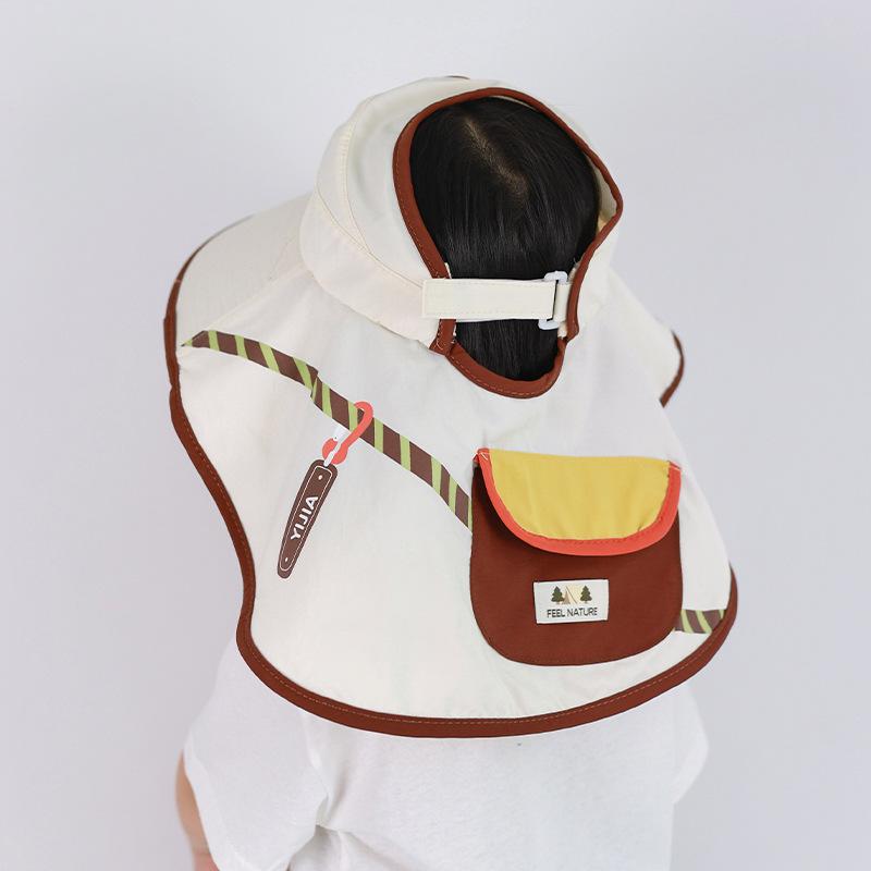 Spring and Summer Children's Face Covering Breathable Sun Hat Cartoon Large brimmed Shawl Hat Travel Neck Protection Thin Sun Hat Boys and Girls