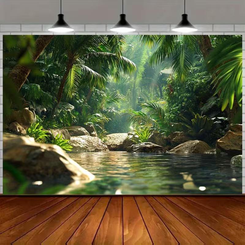 Sunbeam Wild Jungle Waterfall Pond Stone Nature Photo Background