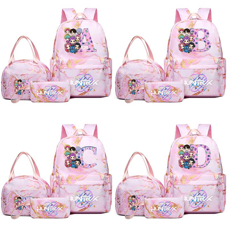 3Pcs/set 26 English Letter Kpop Printed Backpack Handbag Pencil Case for Teenager Student Girl Boy Bookbag Schoolbag Women Large Capacity Travel Bag
