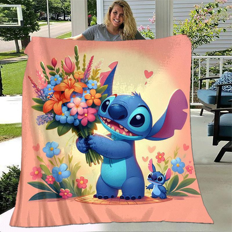1ks Deka s potiskem Stitch - Měkká, celoroční přehoz do obývacího pokoje, ložnice, na cesty