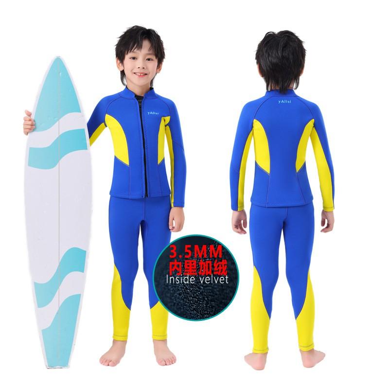 3.5mm Neoprene Kids Wetsuit Set Long Sleeve Rash Guard Pants Surfing Snorkeling Swimming Warmth UV Protection