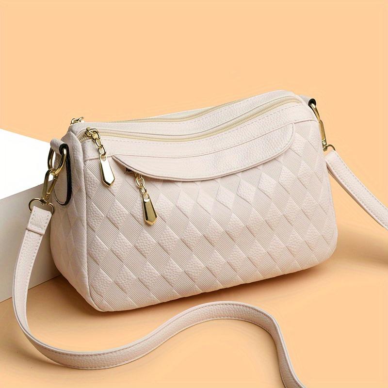 Stylish Diamond Quilted Crossbody Bag with Gold-Tone Zippers Elegant Purse for Women
