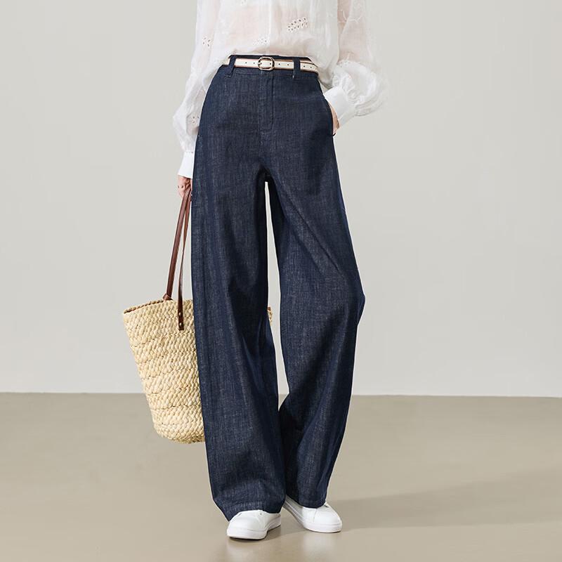 ESE-Y Women s Cotton Linen-Look Curved Wide-Leg Denim Jeans 29