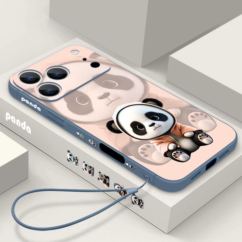 Für iPhone 17 Pro Max Hülle Orange Mantel Panda Muster Weiches Silikon Lanyard Hülle Für iPhone 16 Pro Max Hülle iPhone 15 14 13 12 11 16E Air
