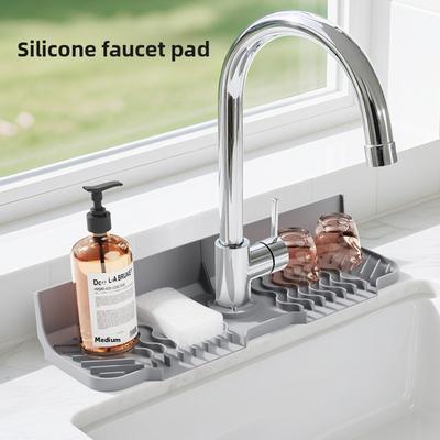Silicone Faucet Drip Tray - Sink Splash Guard with Soap Holder Drying Rack for Bathroom Vanity and Countertop Storage